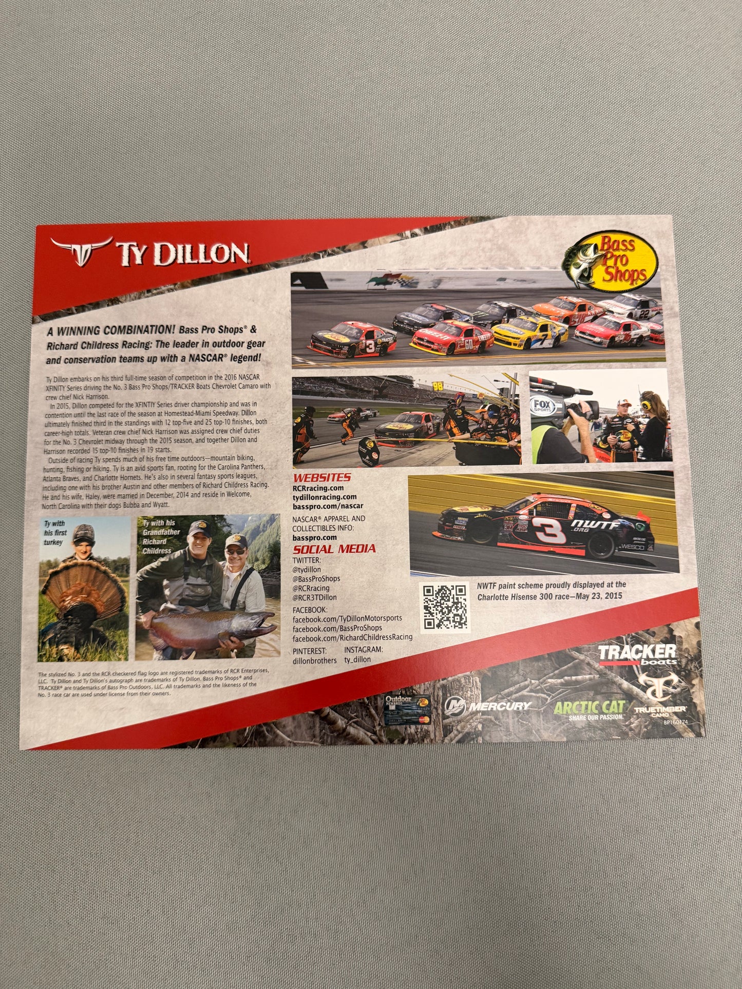 Ty Dillon #3 2016 Bass Pro Shops Nascar Hero Card
