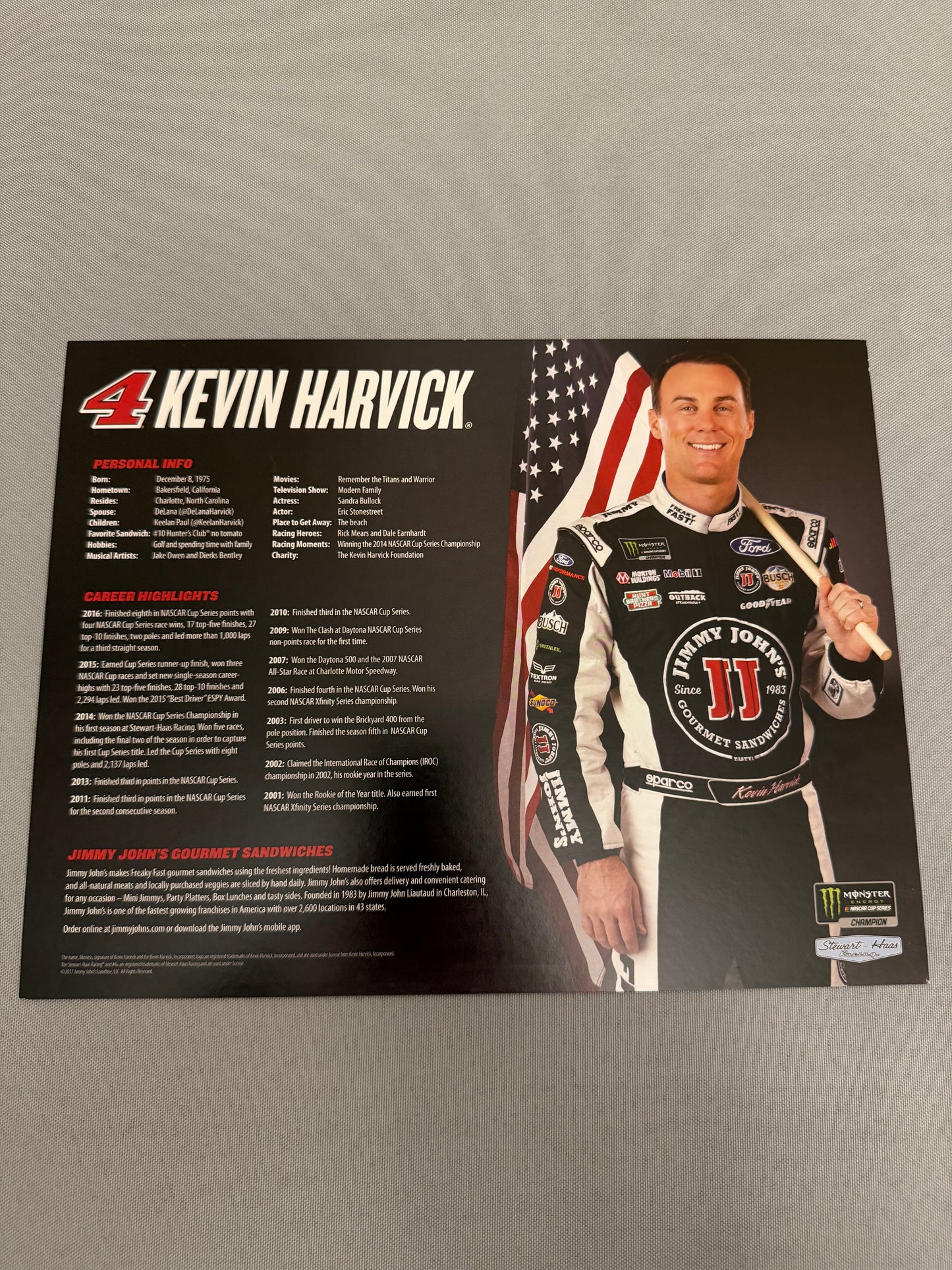 Kevin Harvick #4 2017 Jimmy Johns Hero Card