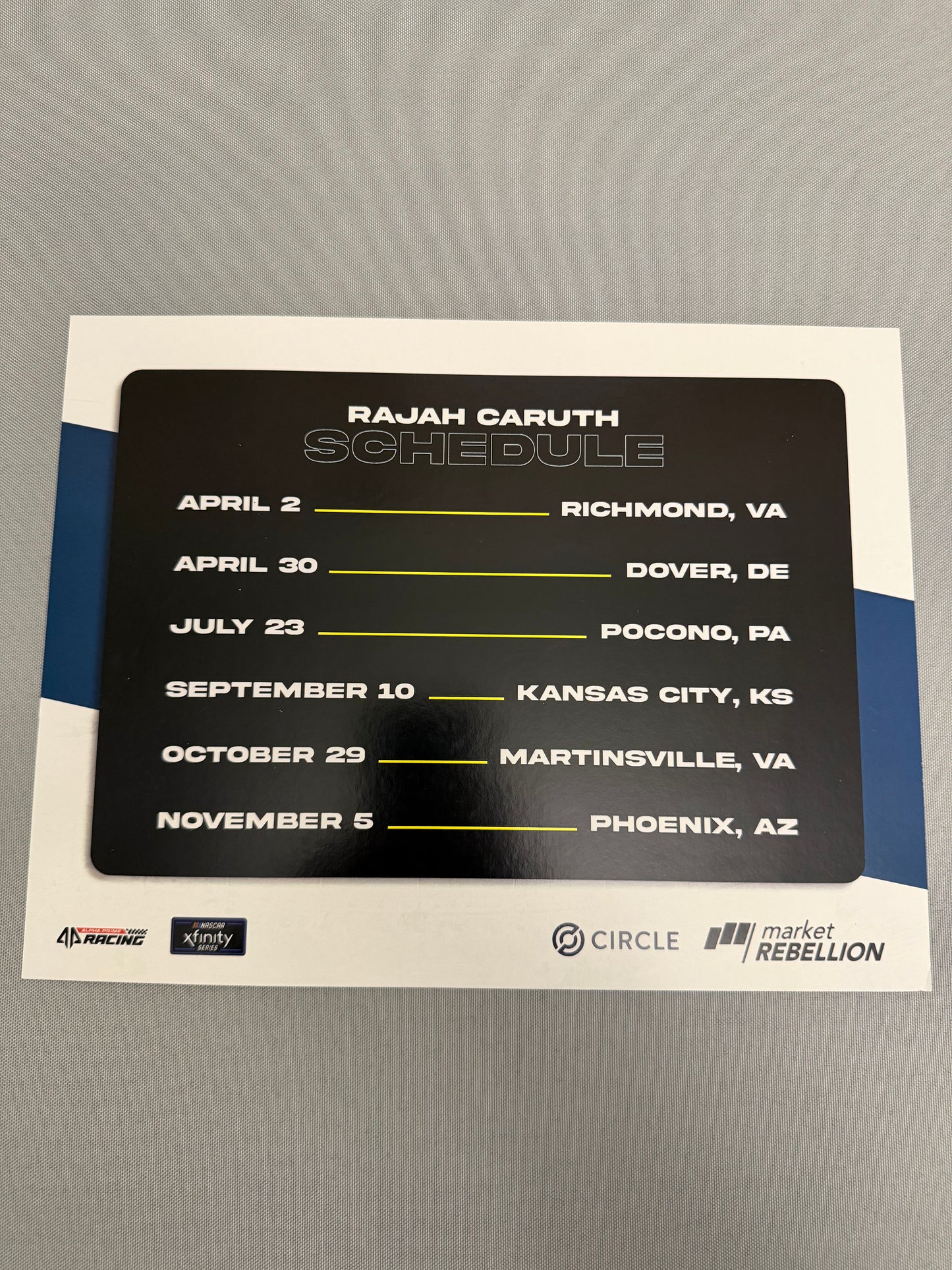 Rajah Caruth #44 2022 Market Rebellion Nascar Hero Card