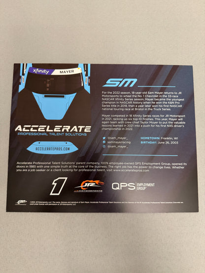 Sam Mayer #1 2022 Accelerate Nascar Hero Card