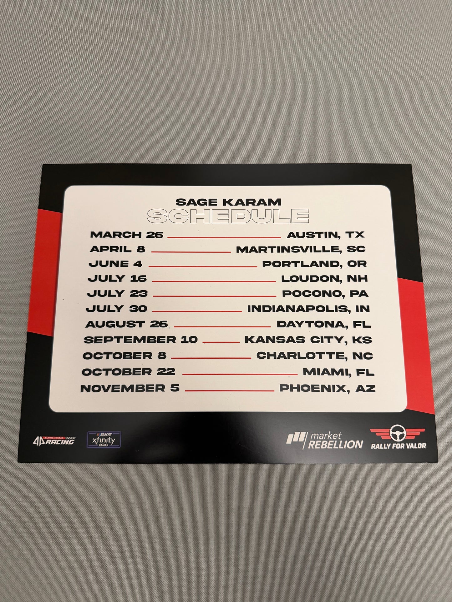 Sage Karam #44 2022 Market Rebellion Nascar Hero Card