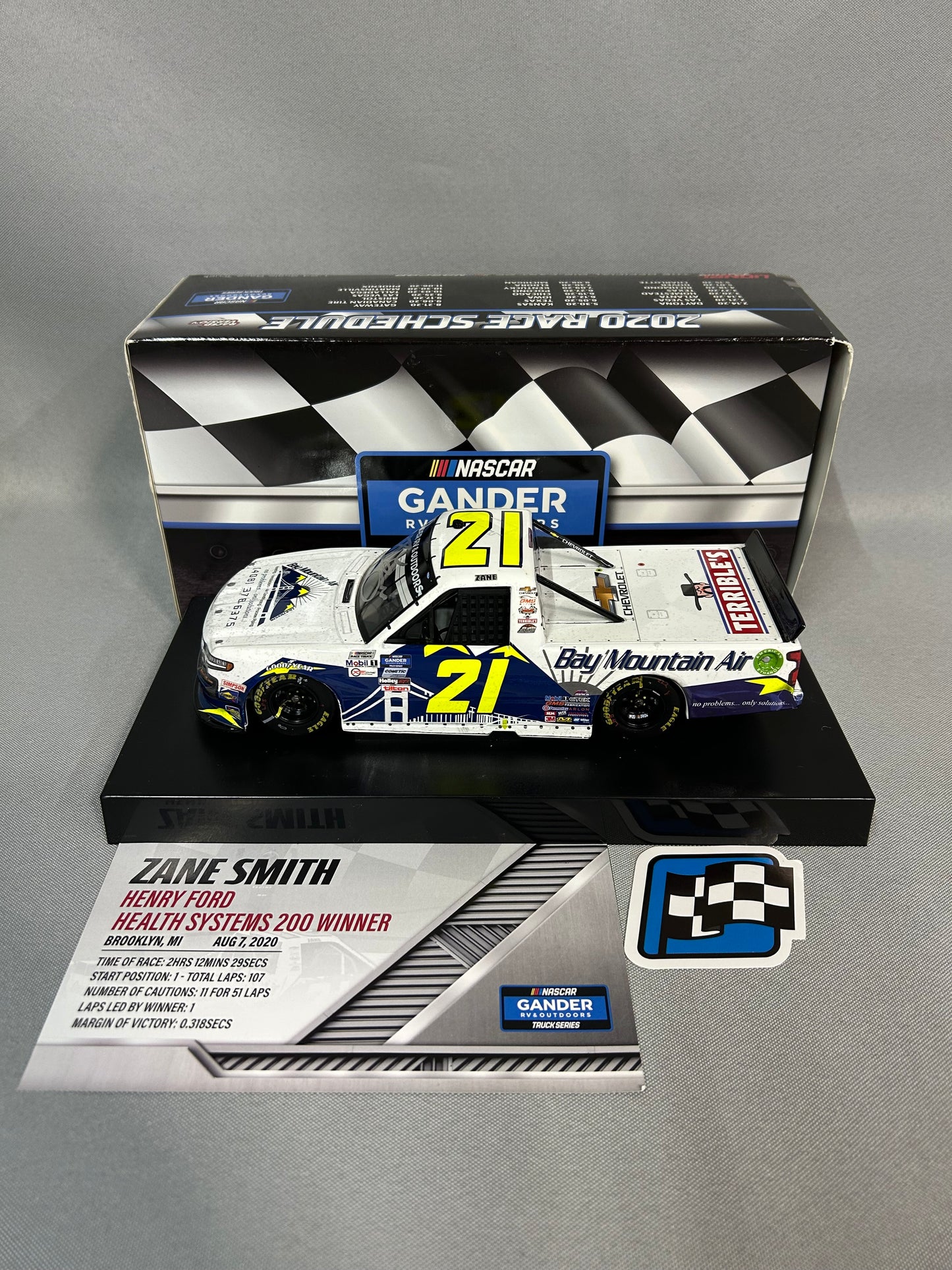Zane Smith #21 2020 Autographed Bay Mountain Air Michigan Win Nascar Diecast