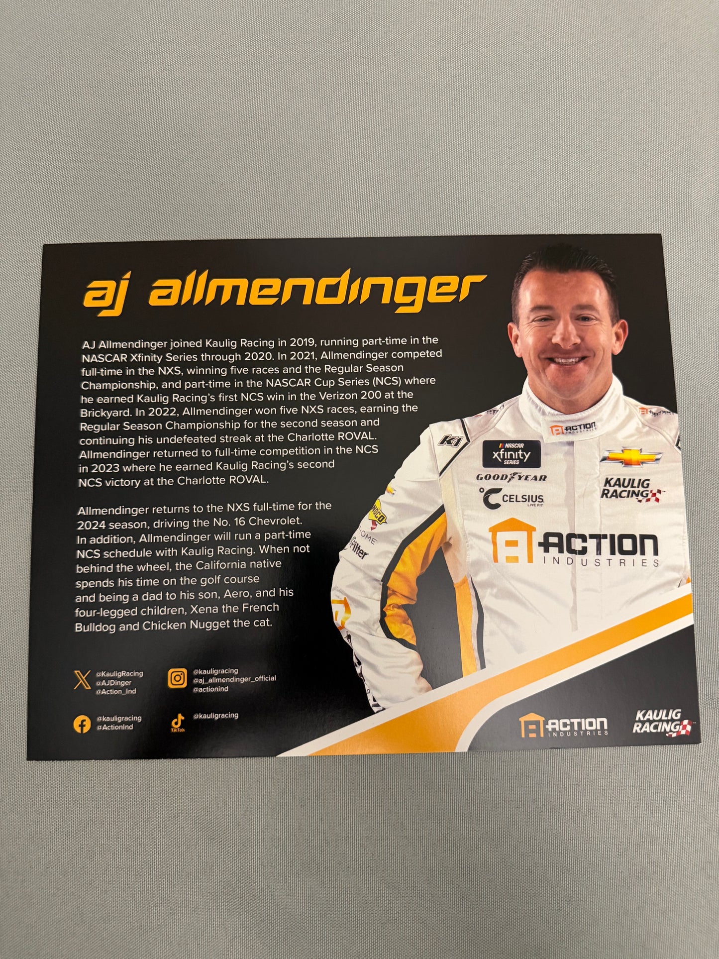 AJ Allmendinger #16 2024 Action Industries Nascar Hero Card