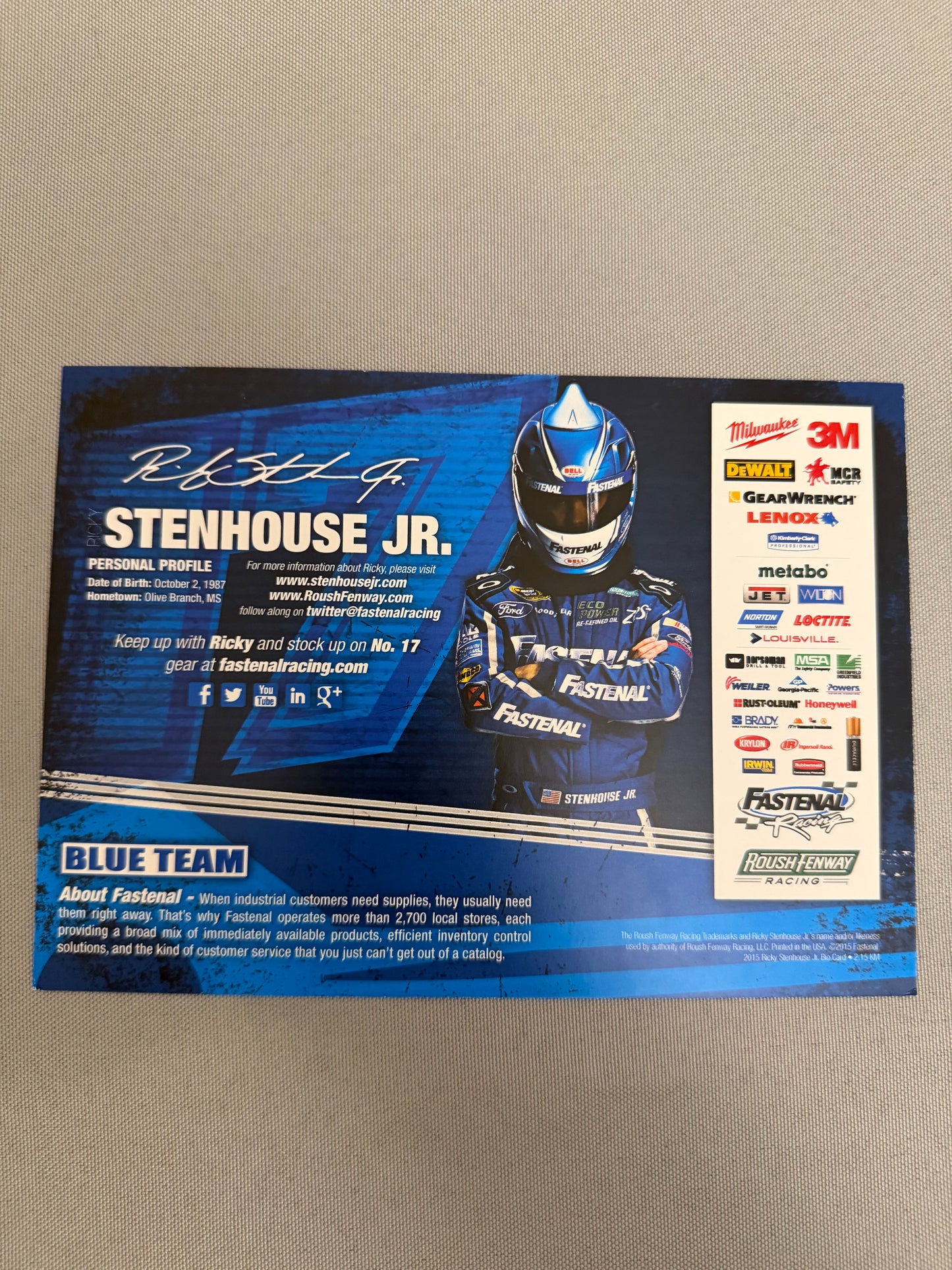Ricky Stenhouse Jr #17 2015 Fastenal Nascar Hero Card
