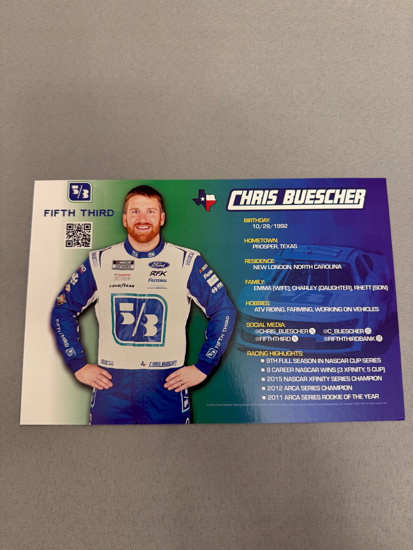 Chris Buescher #17 2024 Fifth Third Bank Nascar Hero Card