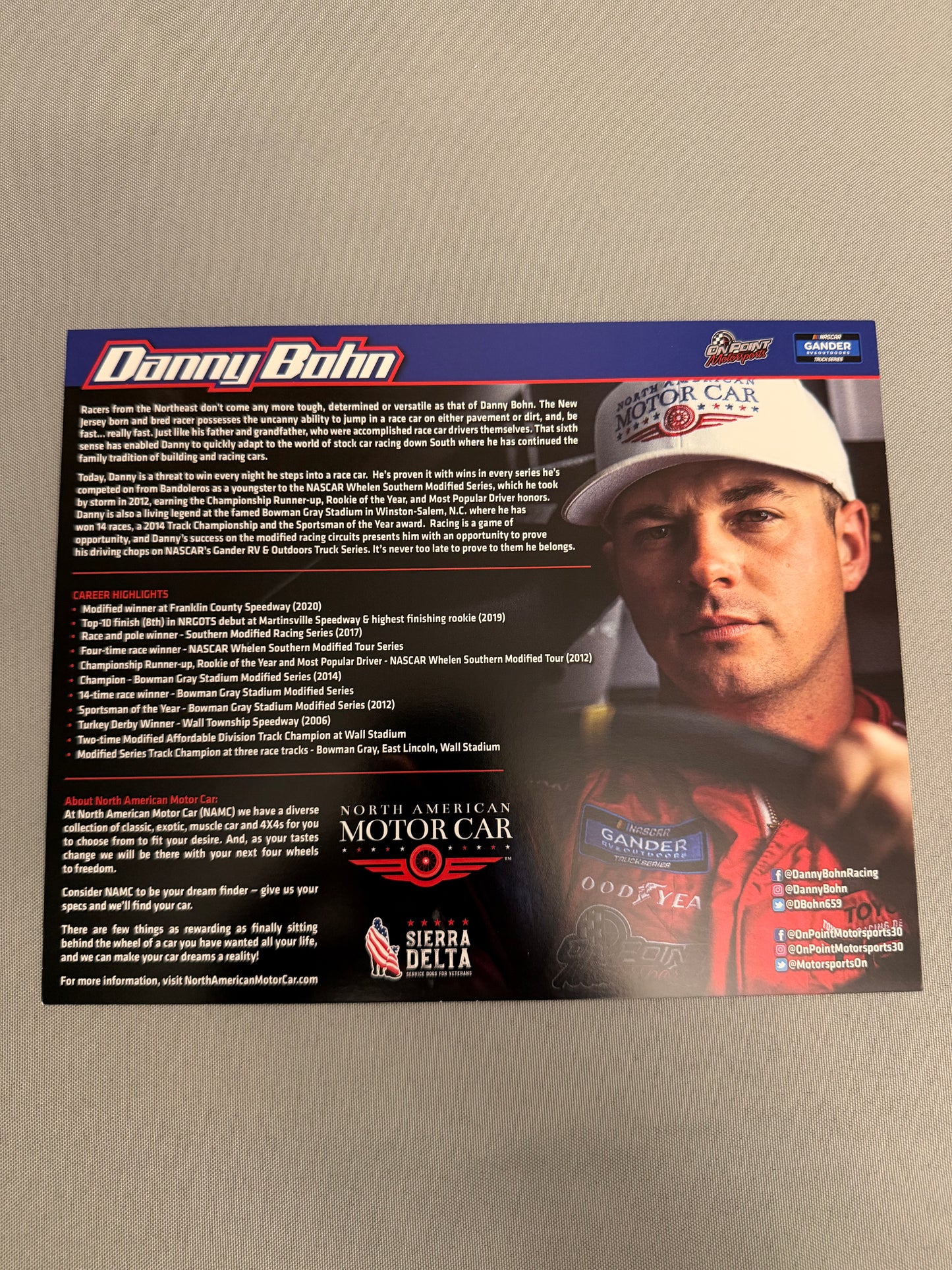 Danny Bohn #30 North American Motor Car Nascar Hero Card