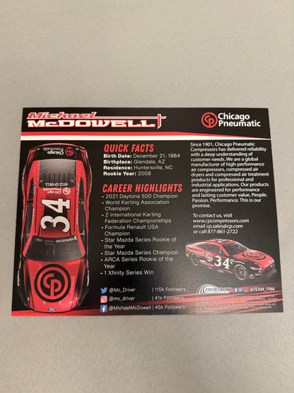 Michael McDowell #34 2024 Chicago Pneumatic Nascar Hero Card