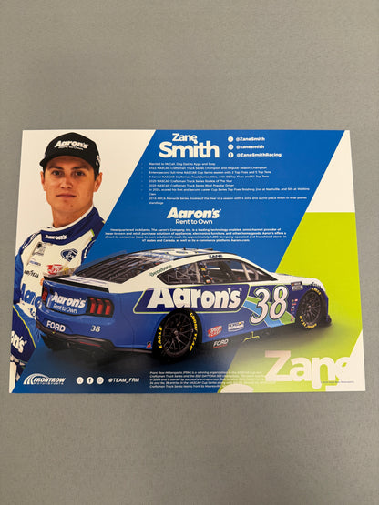 Zane Smith #38 2025 Aarons Nascar Hero Card