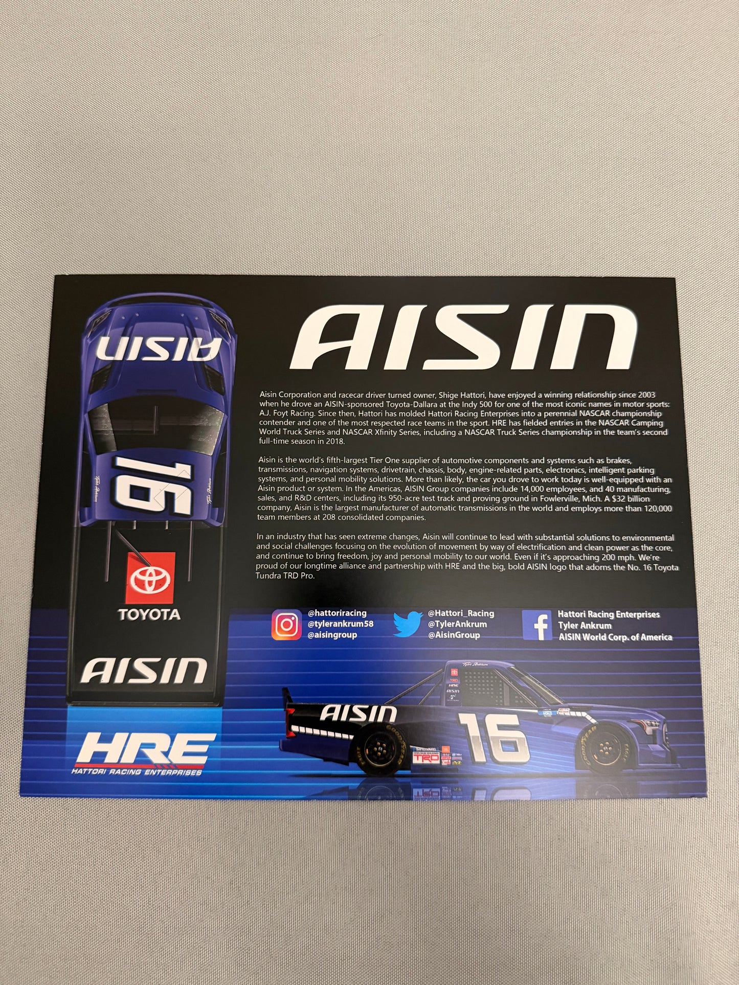 Tyler Ankrum #16 2022 Aisin Nascar Hero Card