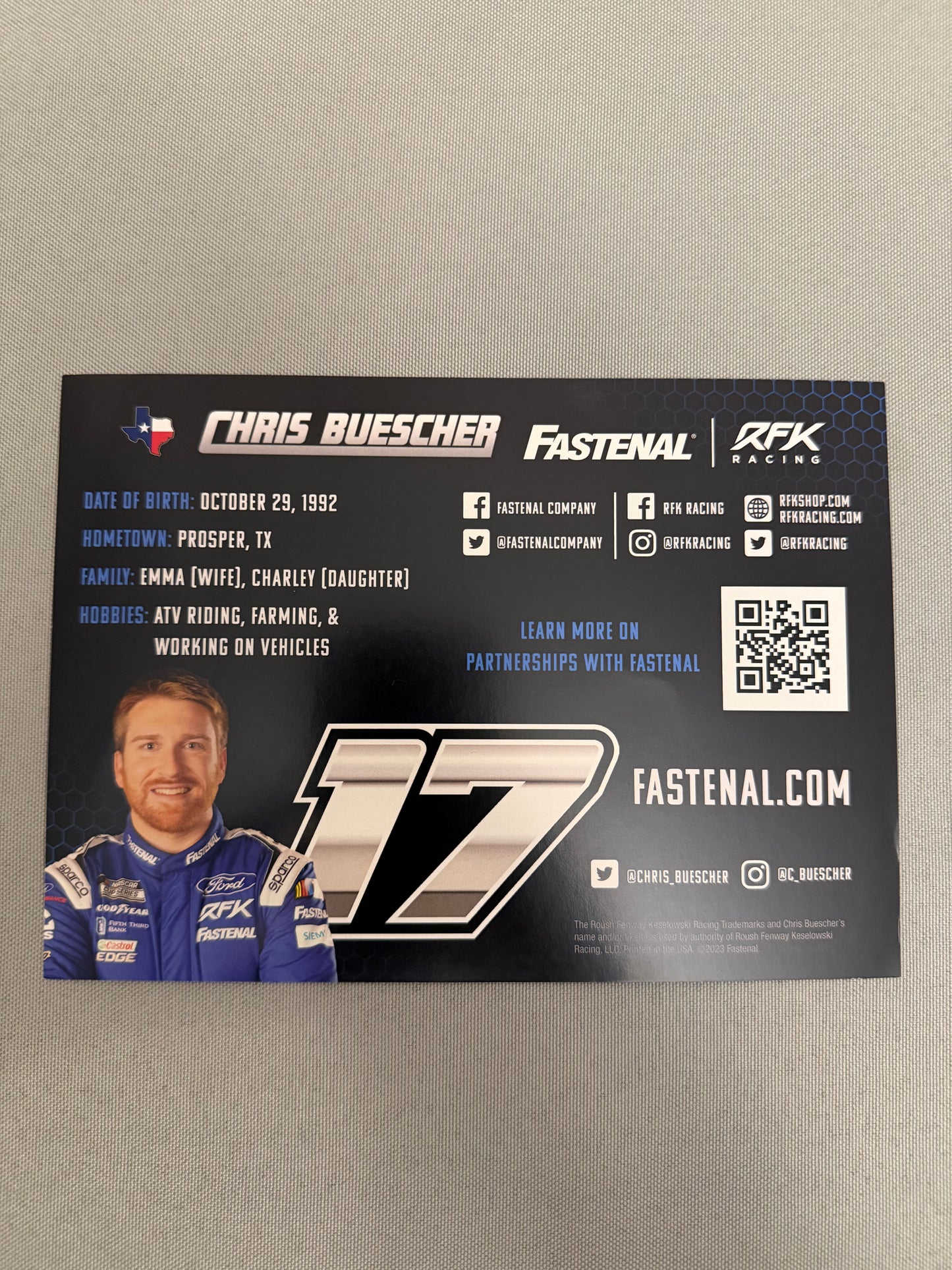 Chris Buescher #17 2023 Fastenal Nascar Hero Card