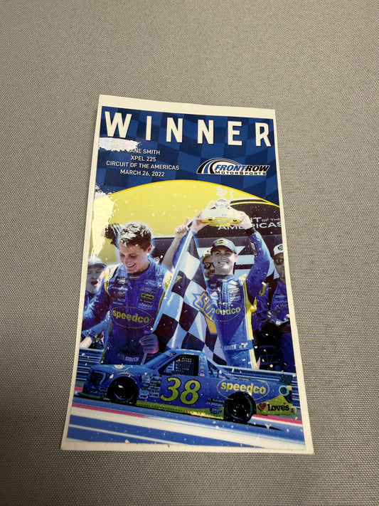 Zane Smith #38 2022 COTA Win Team Issued Decal