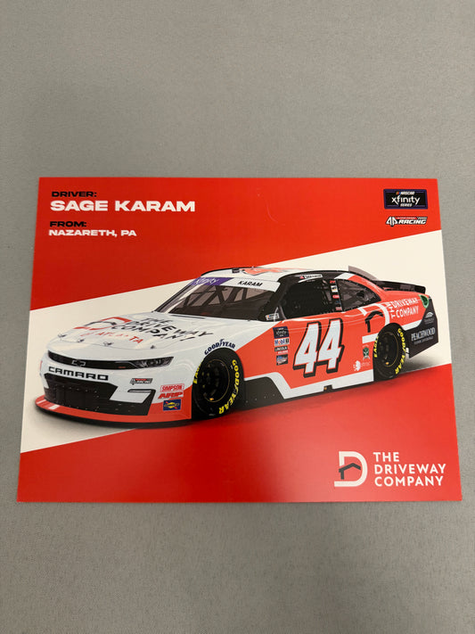 Sage Karam #44 2022 The Driveway Company Nascar Hero Card