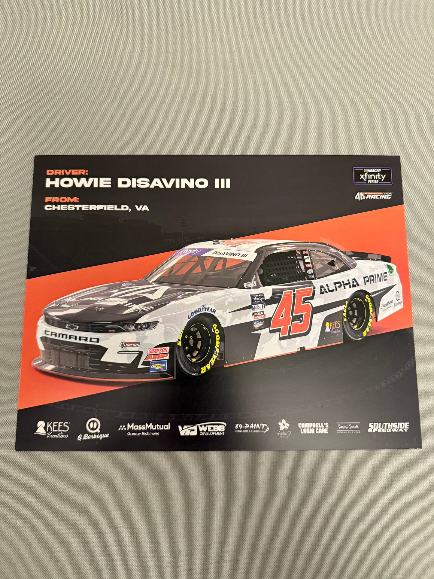 Howie Disavino III 2022 #45 Alpha Prime Nascar Hero Card