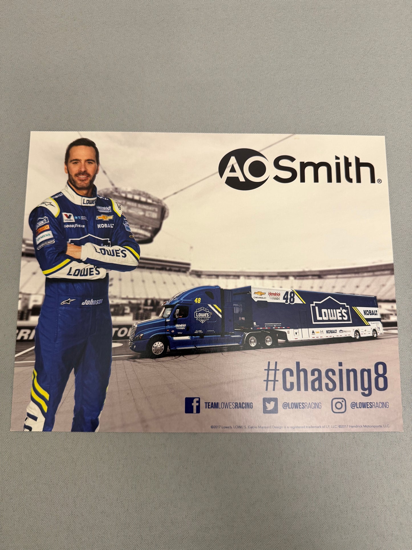 Jimmie Johnson #48 2017 Lowe’s AO Smith Nascar Hero Card