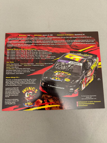 Jeremy Clements #51 2022 Wings ETC Autographed Nascar Hero Card