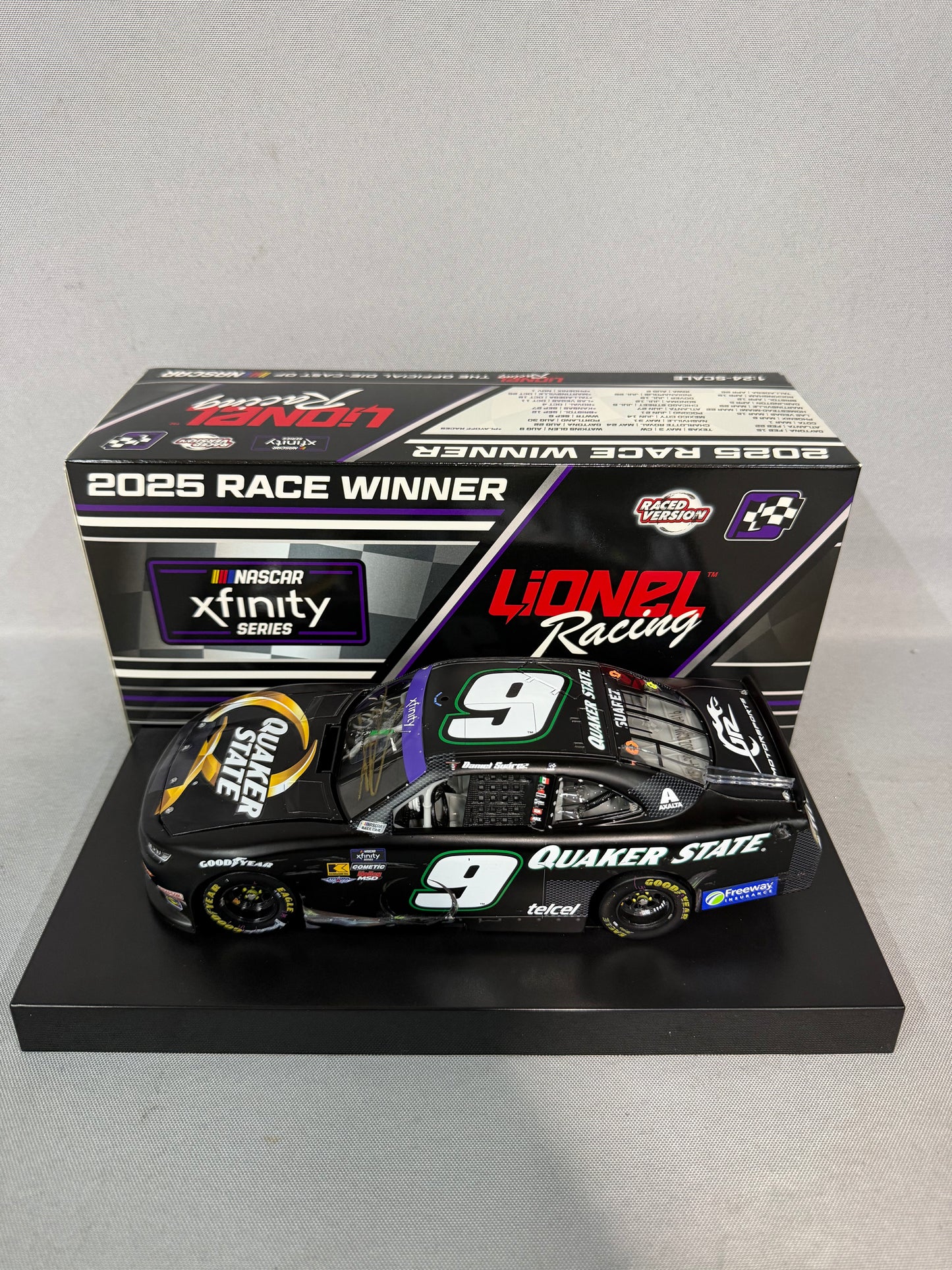 Daniel Suarez #9 2025 Mexico City Win Quaker State Nascar Autographed Diecast