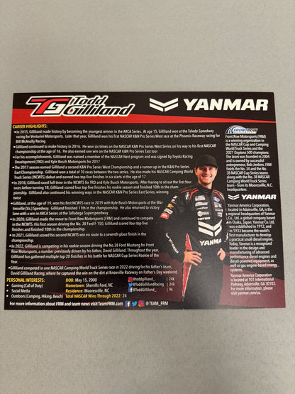 Todd Gilliland #38 2022 Yanmar Nascar Hero Card