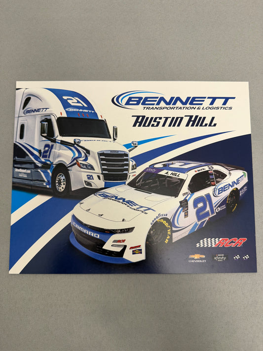 Austin Hill #21 2022 Bennett Transportation Nascar Hero Card