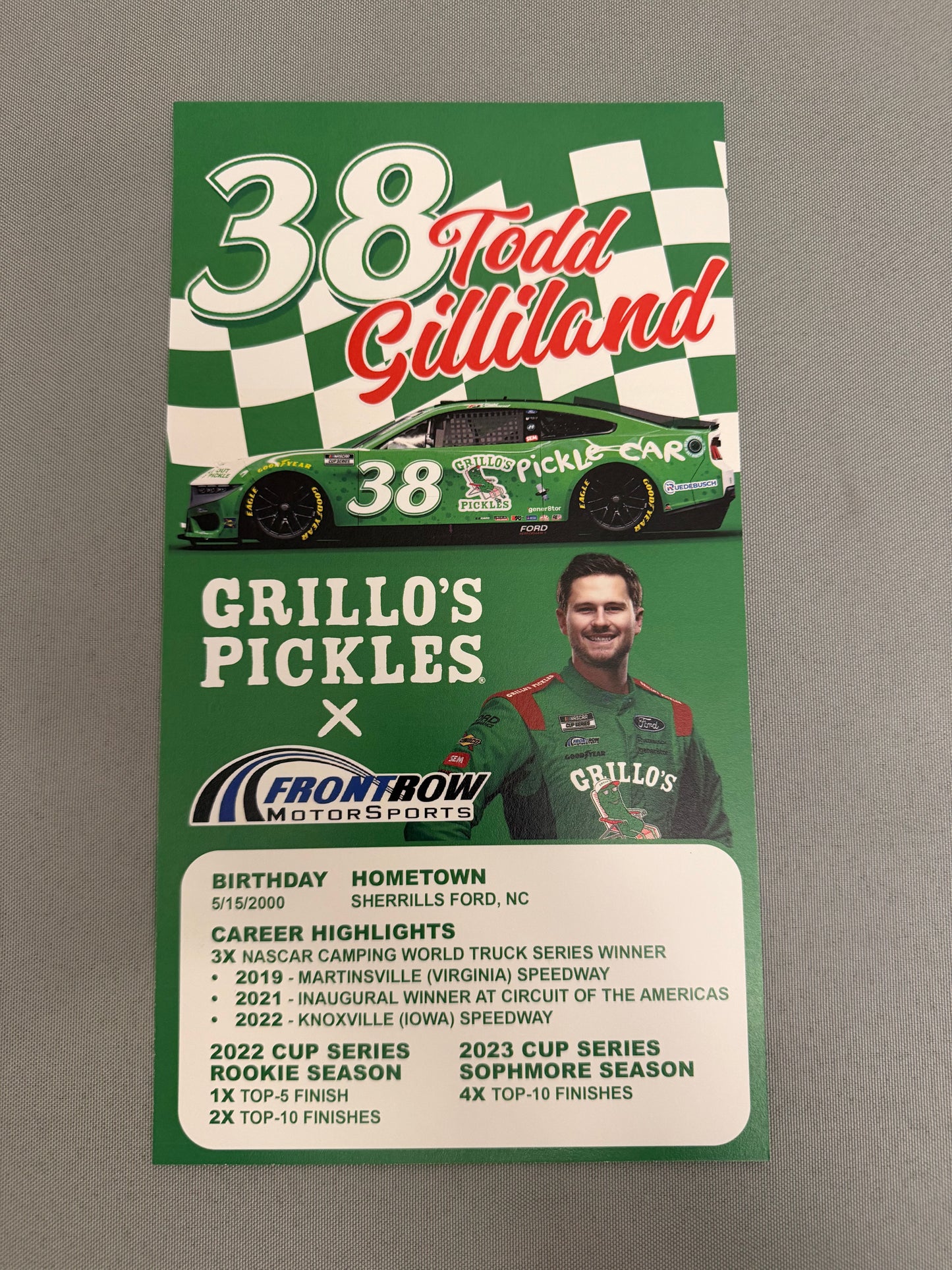 Todd Gilliland #38 2024 Grillos Pickles Nascar Hero Card