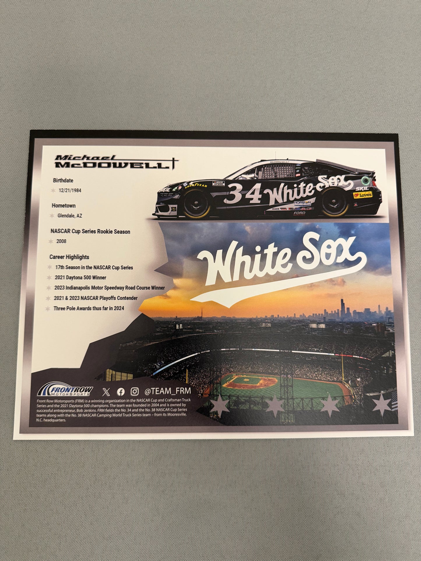 Michael McDowell #34 2024 Chicago White Sox Nascar Hero Card