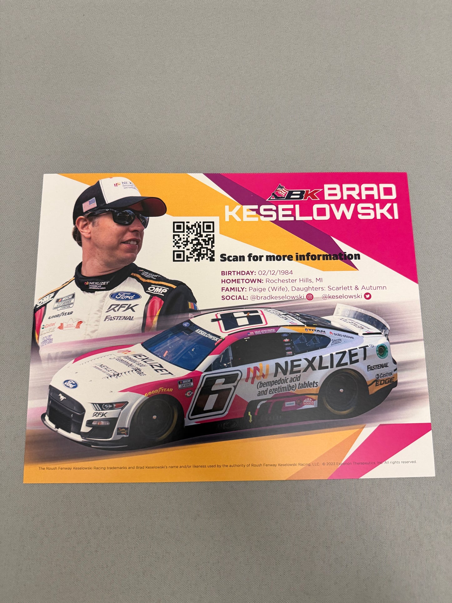 RFK Racing 2023 Nexlizet Nexletol Nascar Hero Card