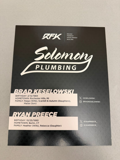 RFK Racing 2025 Solomon Plumbing Nascar Hero Card