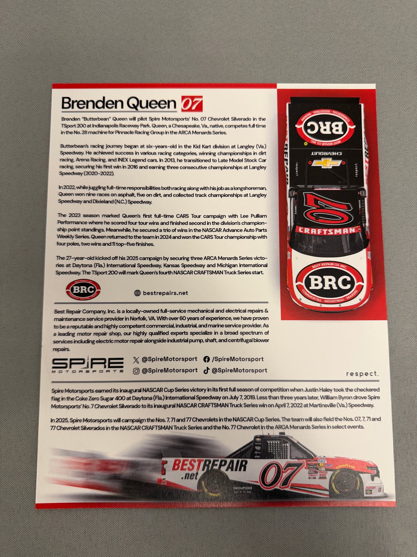 Brenden Butterbean Queen #07 2025 Best Repair Nascar Hero Card