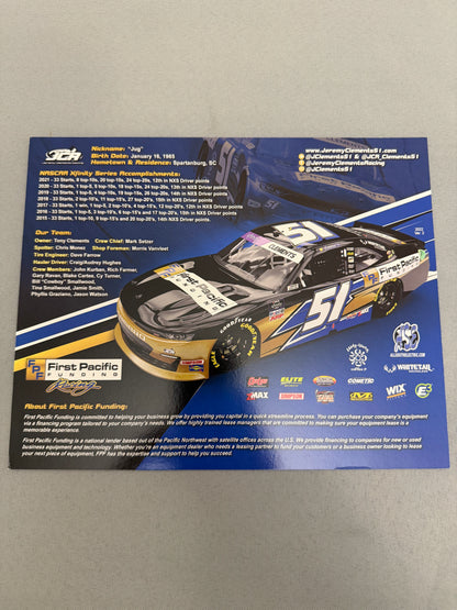Jeremy Clements #51 2022 First Pacific Funding Autographed Nascar Hero Card