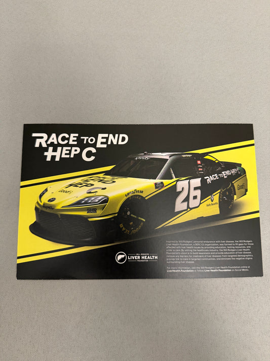 Will Rodgers #26 2021 Race to End Hep C Nascar Hero Card