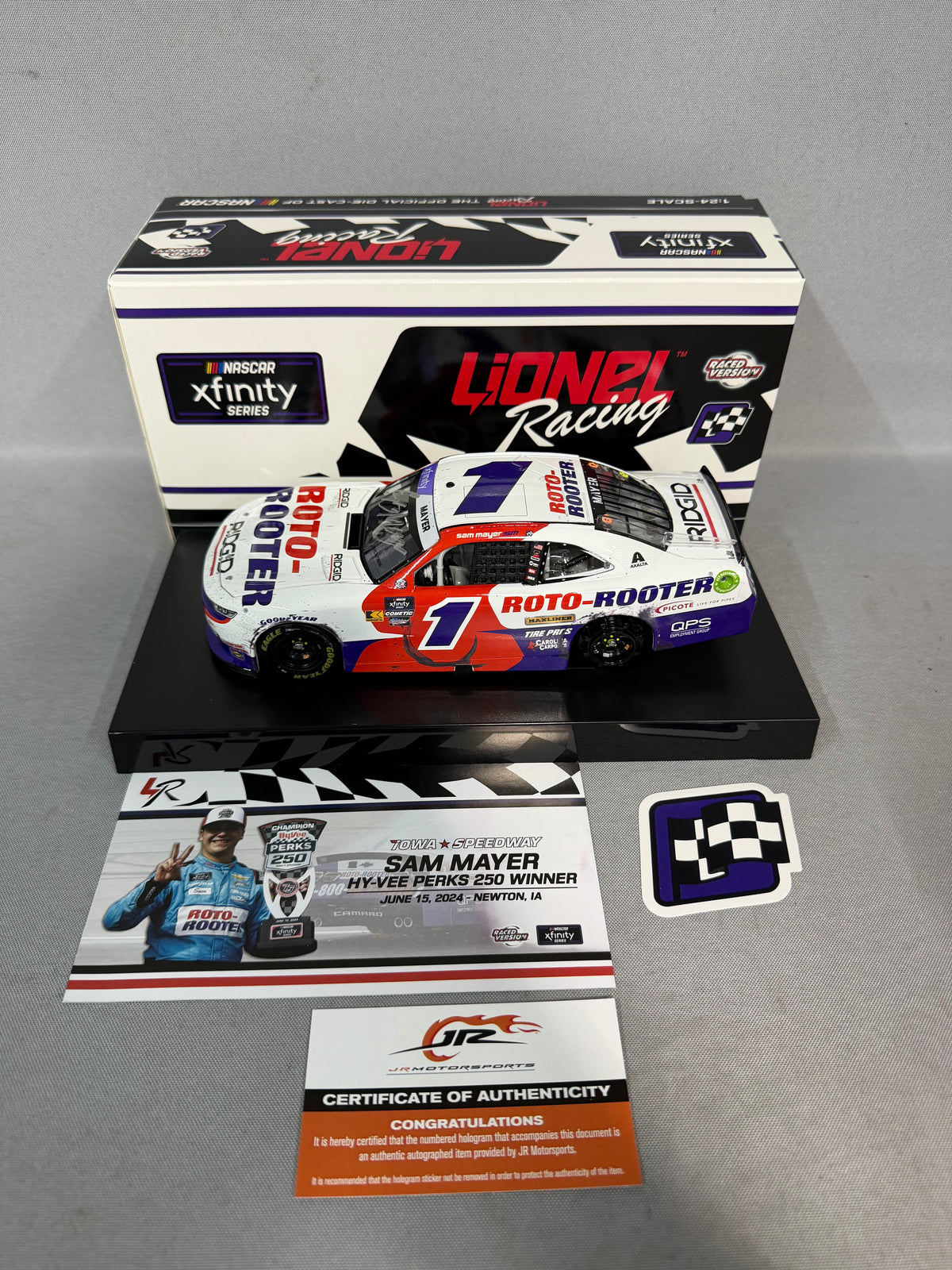 Sam Mayer #1 2024 Iowa Win Rotor Rooter Nascar Autographed Diecast