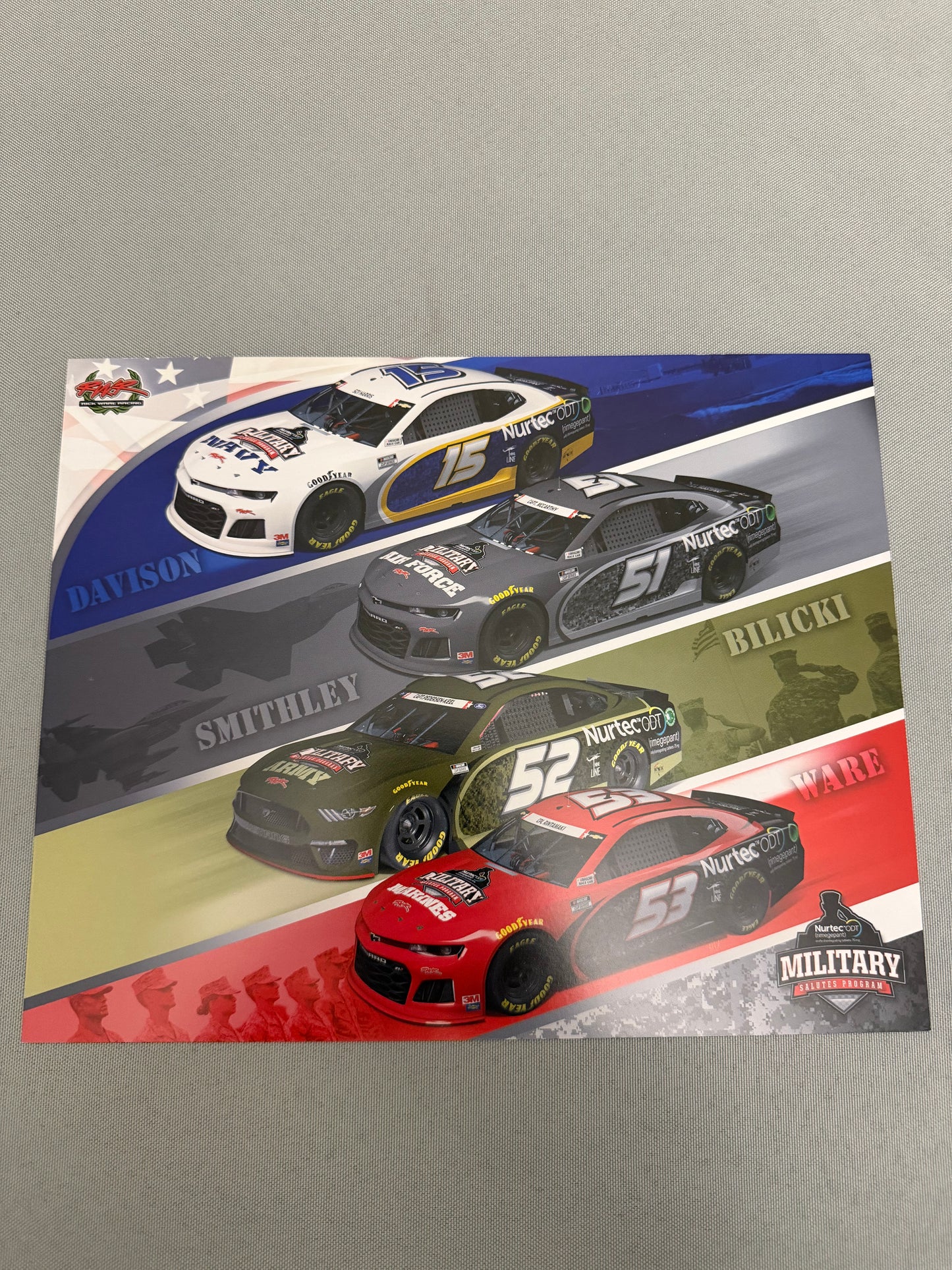 Rick Ware Racing 2021 Military Salutes Nascar Hero Card