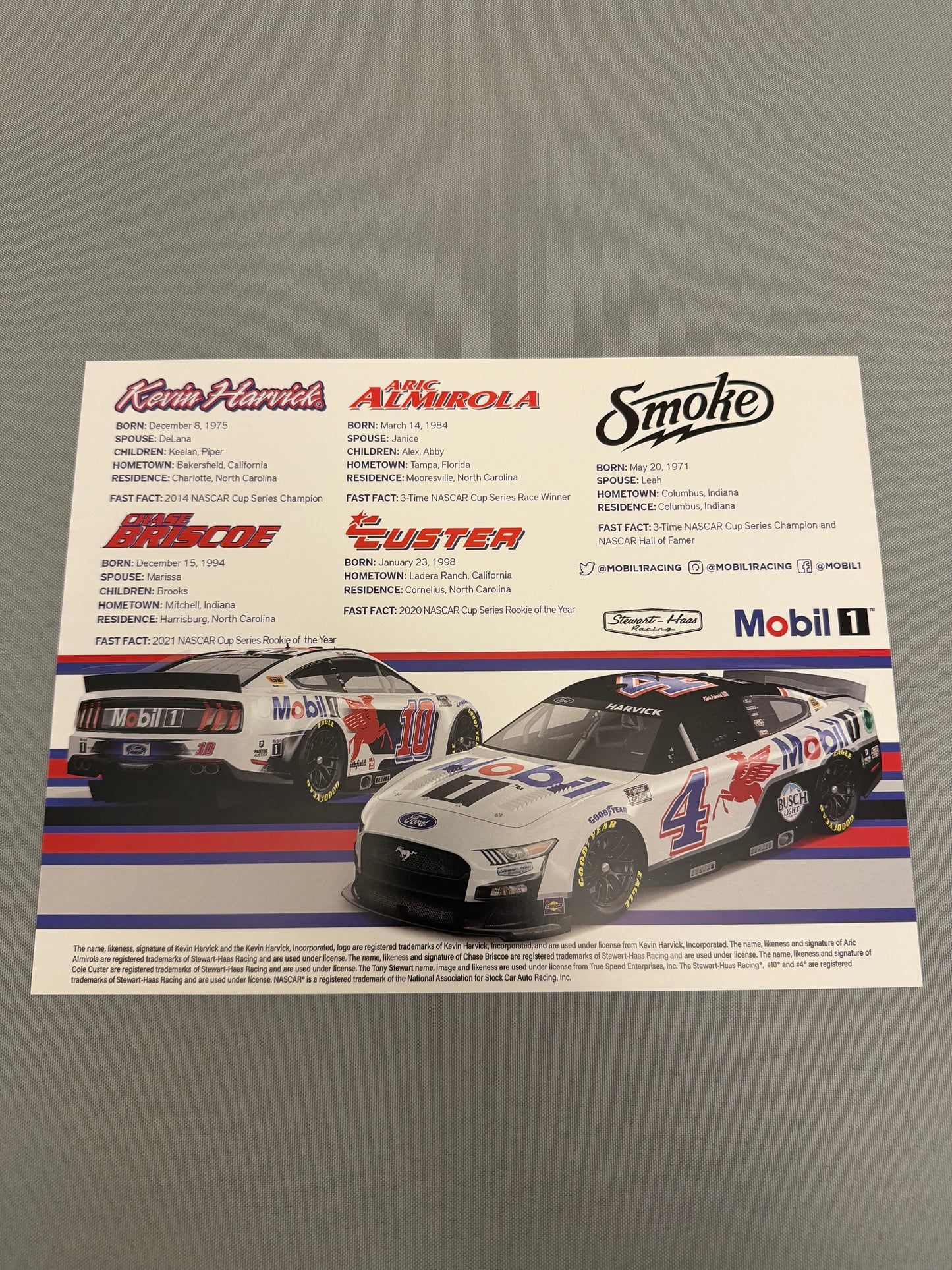 Stewart Haas Racing 2022 Mobil 1 Nascar Hero Card