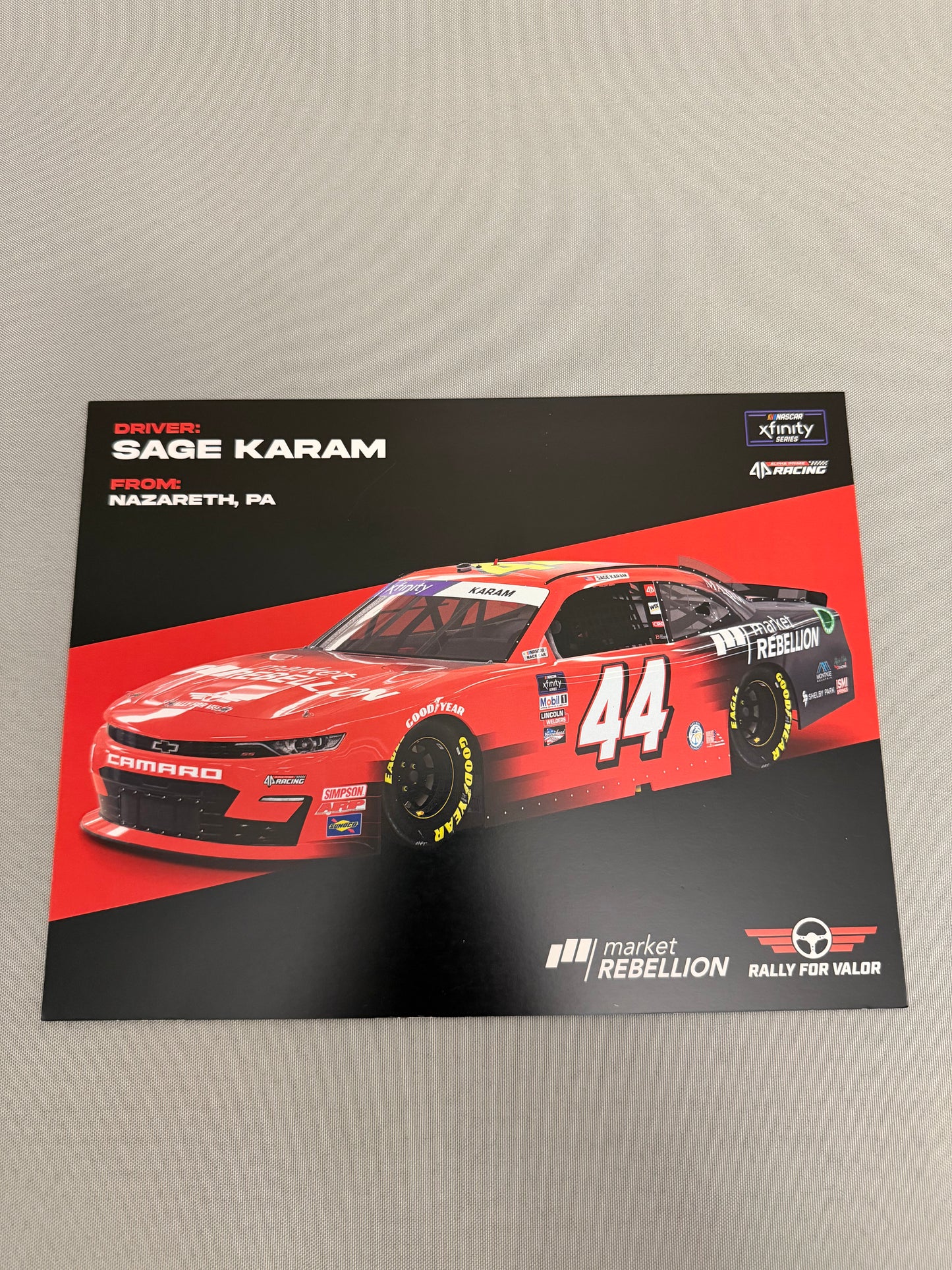 Sage Karam #44 2022 Market Rebellion Nascar Hero Card