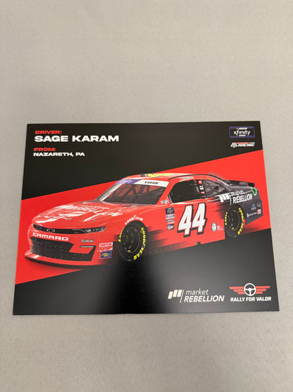 Sage Karam #44 2022 Market Rebellion Nascar Hero Card