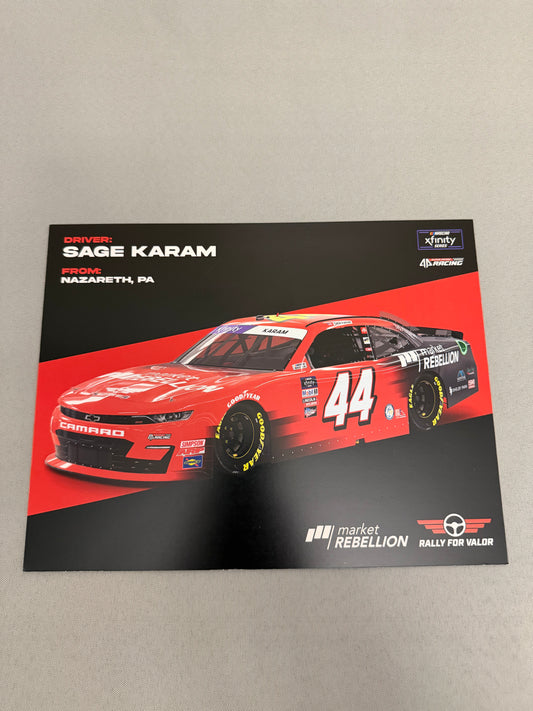 Sage Karam #44 2022 Market Rebellion Nascar Hero Card