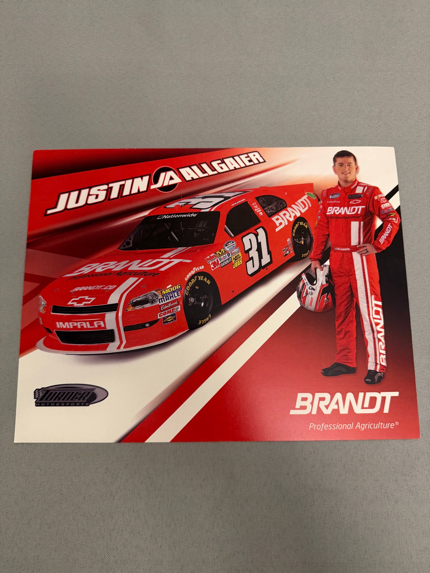 Justin Allgaier #31 2012 Brandt Nascar Hero Card