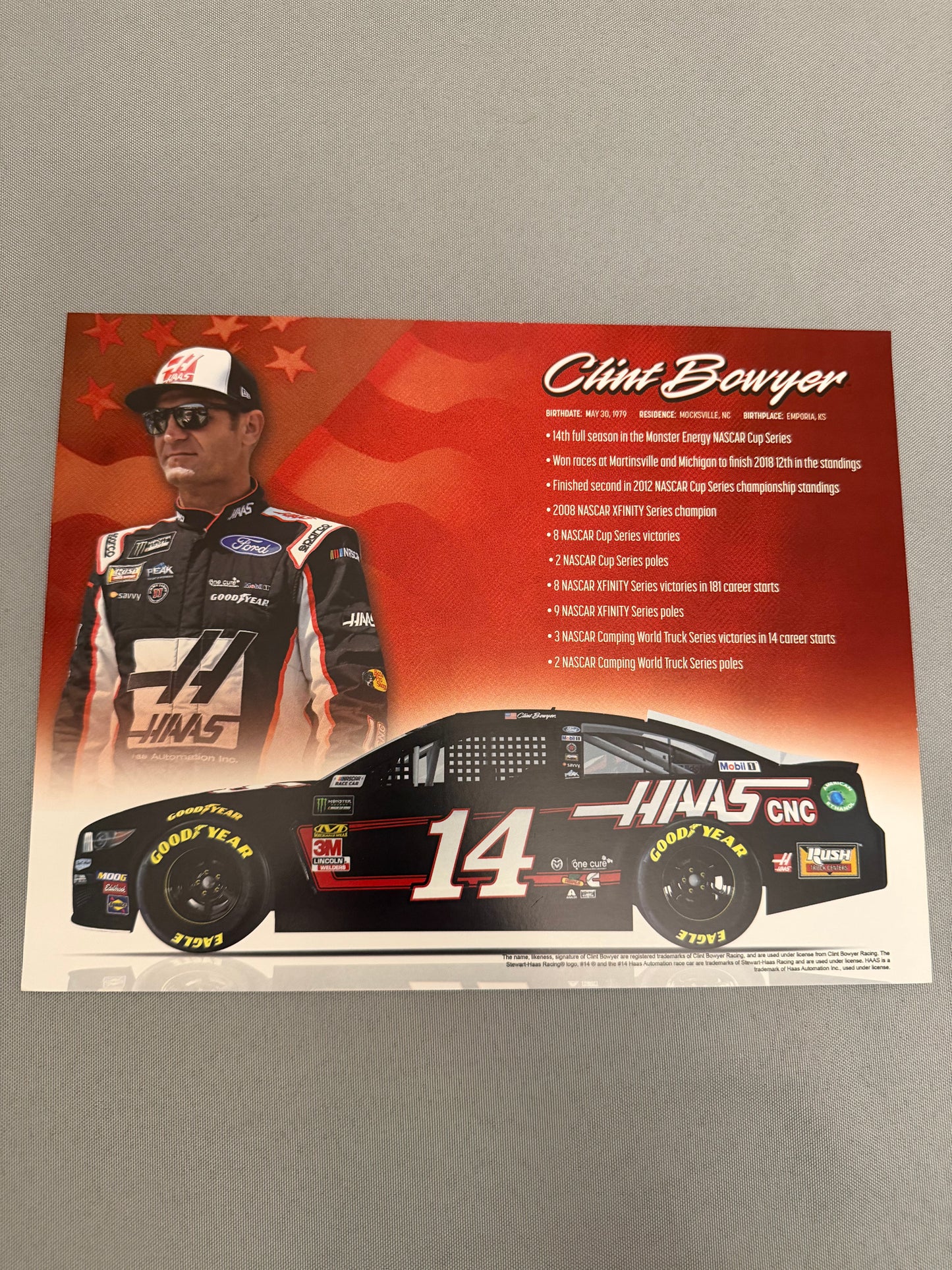 Clint Bowyer #14 2019 Haas Automation Nascar Hero Card