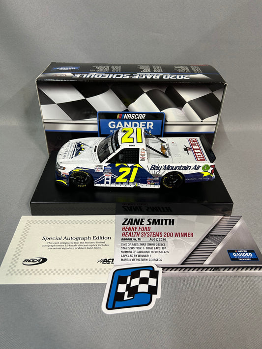 Zane Smith #21 2020 Autographed Bay Mountain Air Michigan Win Nascar Diecast